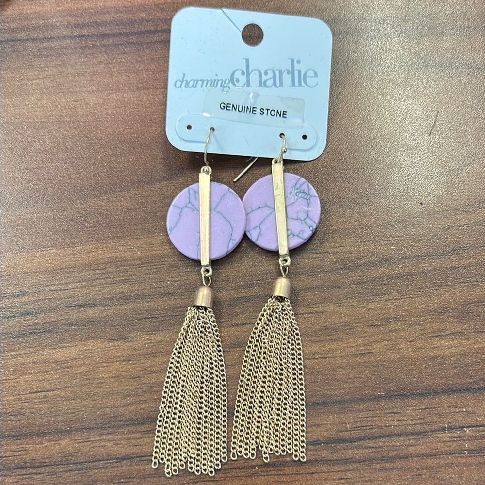Charming Charlie Purple and Gold Dangle Earrings